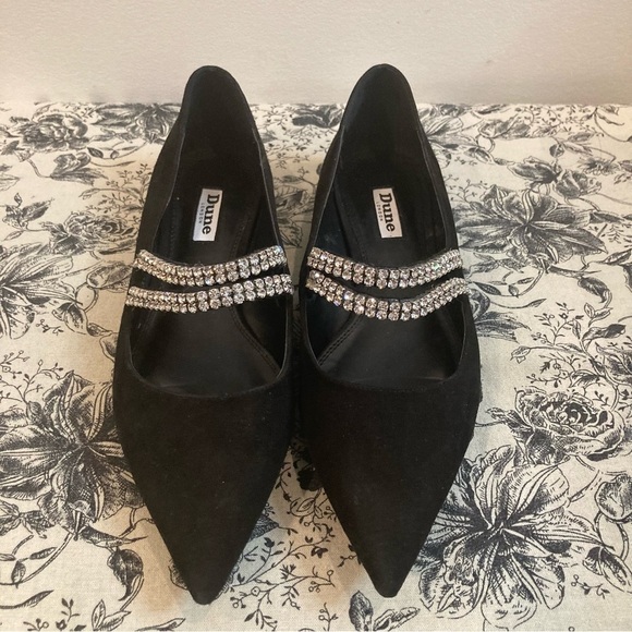 DUNE LONDON Sz 38 Suede and Rhinestone Pointy Ballet Slip On Flats - Picture 2 of 12